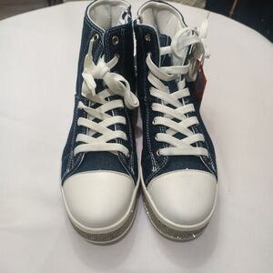 LUCKY STEP Women's High Top Canvas Sneakers Rhinestone Side Zipper Shoes Fashion